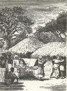 unknow artist Black ill and exhaust of one langt hart life atervande Livingstone to sits enkla home in Ilala in April 1873. painting